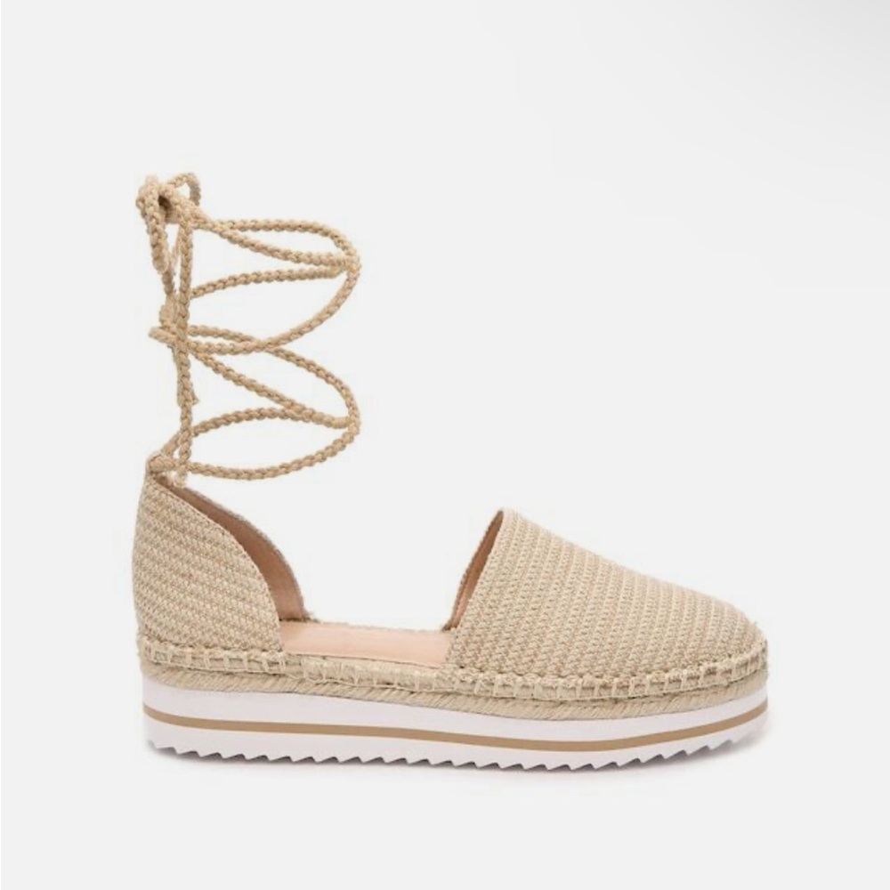 JLO Jennifer Lopez Gold Larenn Espadrille shoe flats tie platform Size 9